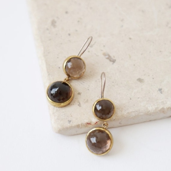 Vintage Jewelry - BORA Smoky quartz gold sterling silver earrings